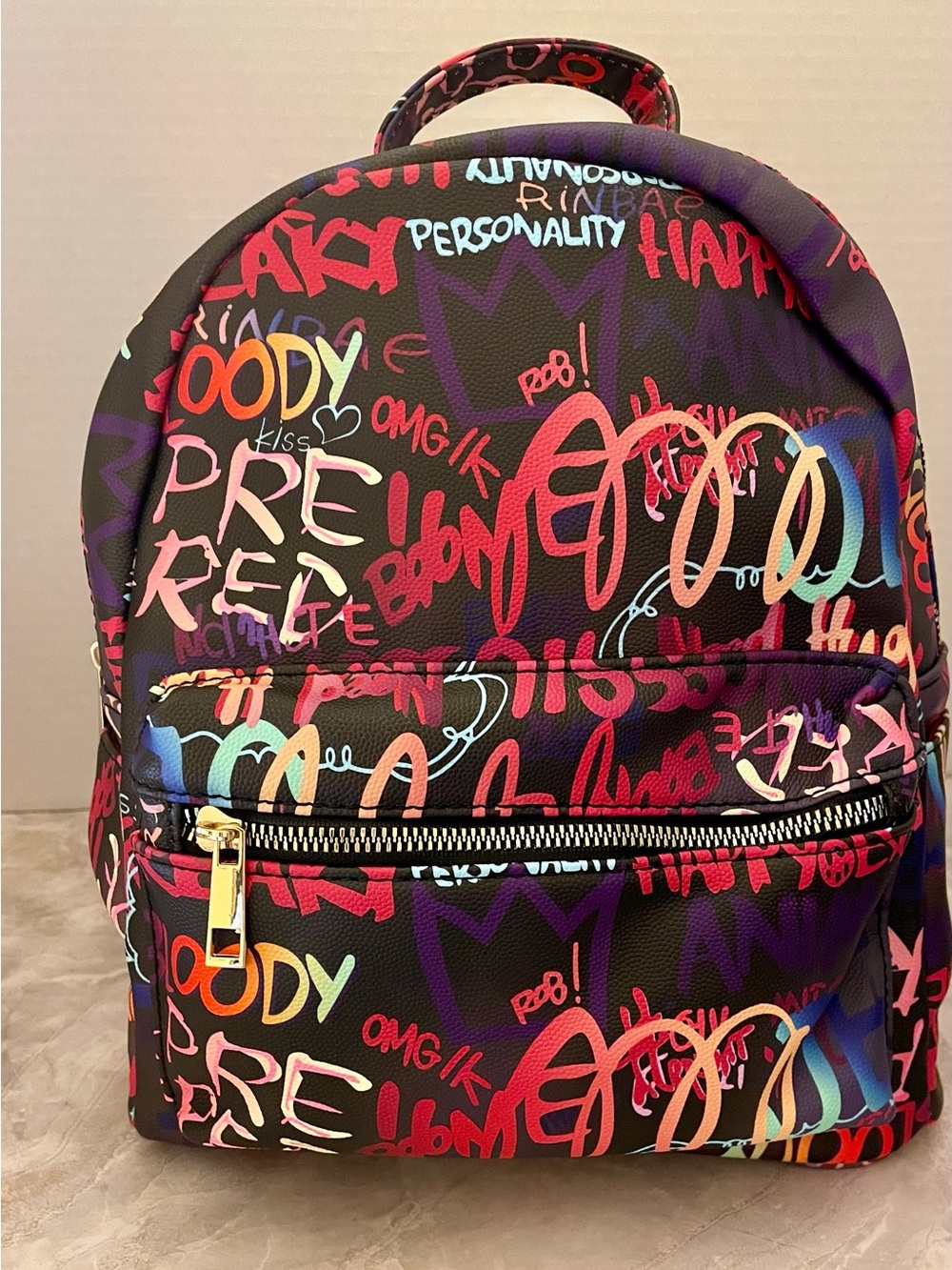 Graffiti Multicolor Backpack — Faux Vegan Leather. Vibrant Street Style